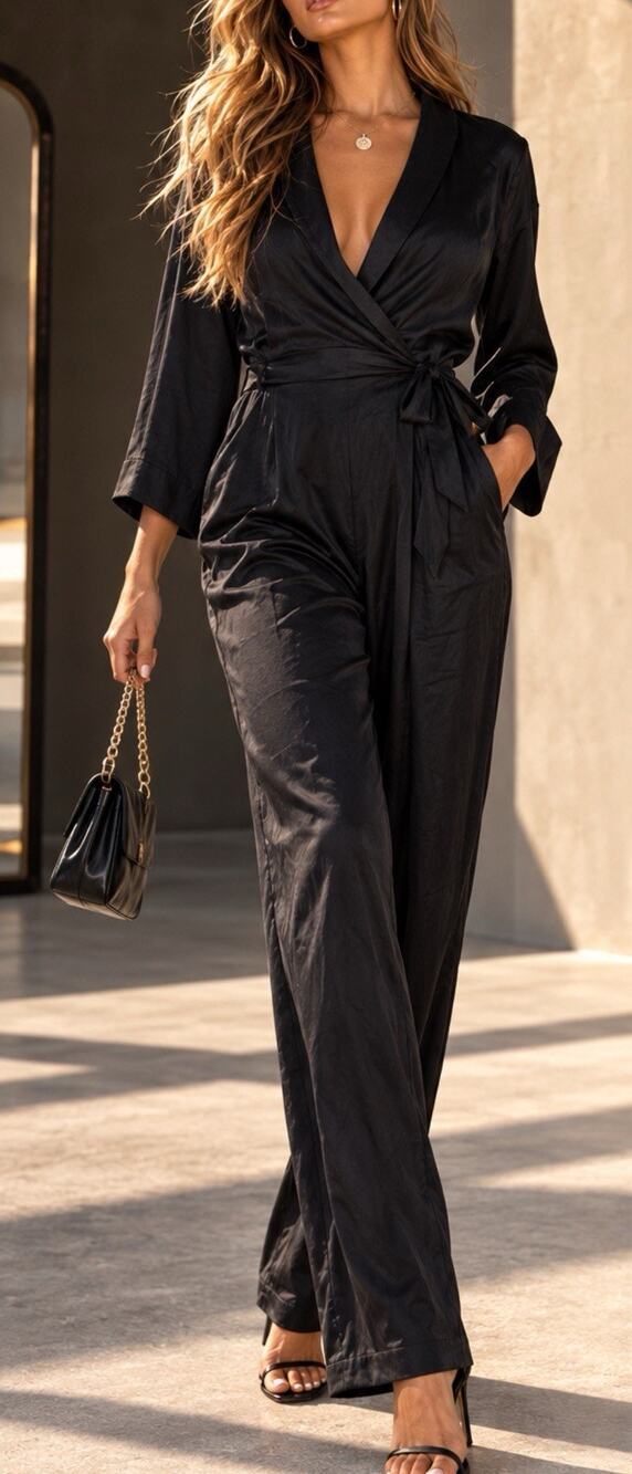Free People Women’s XS Black Wrap Jumpsuit 100% Viscose Boho Long Sleeve Romper